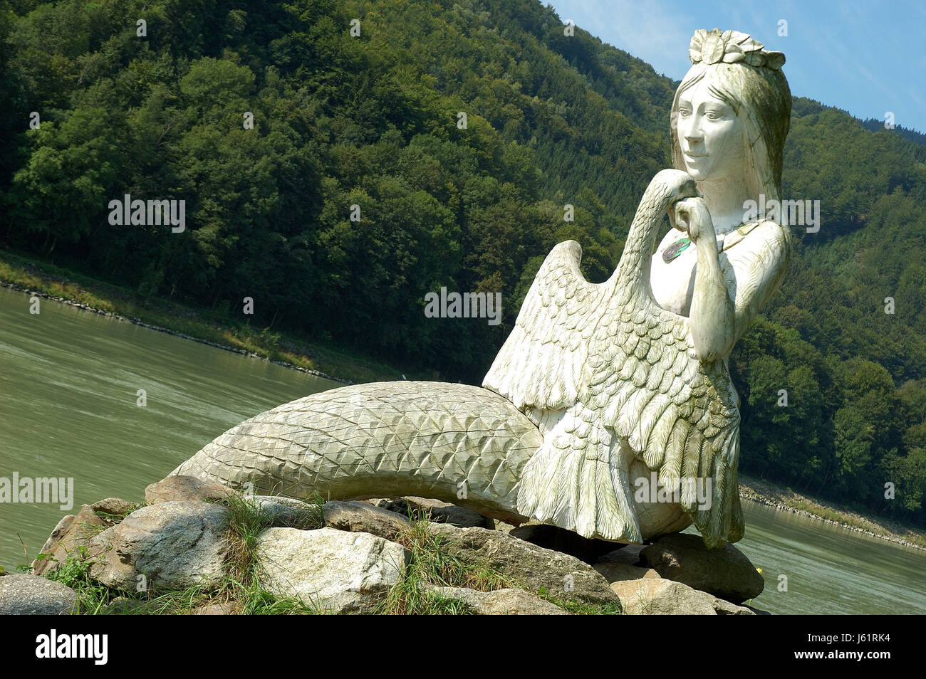 Statue Meerjungfrau Legende Österreich Deutschland Bundesrepublik Deutschland Donau Mythos Stockfoto