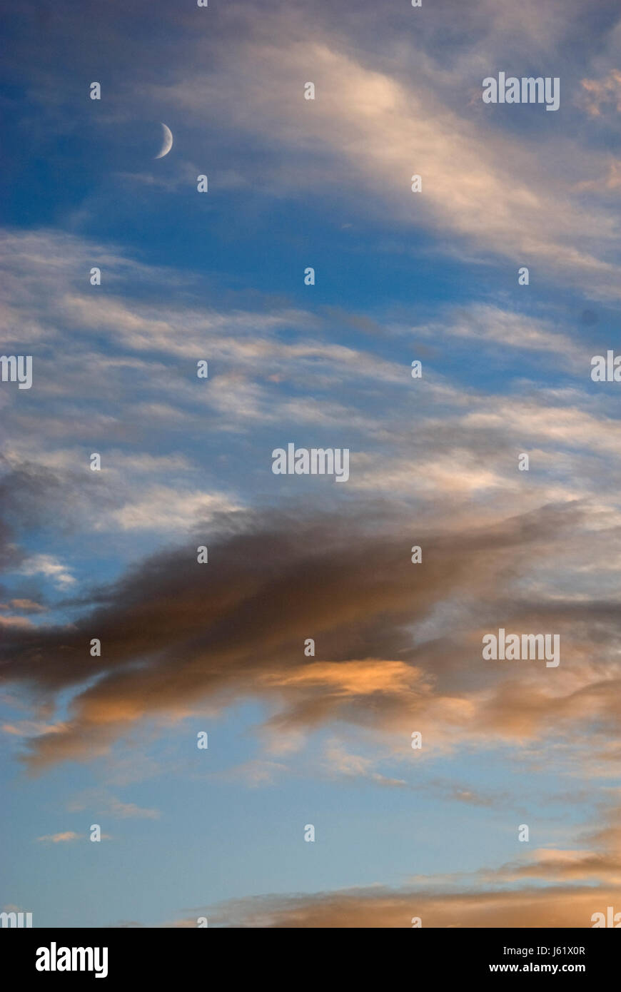 blauer Sommer sommerlichen Abend Firmament Himmel Natur Wolken Wetter Mond Stimmung Stockfoto