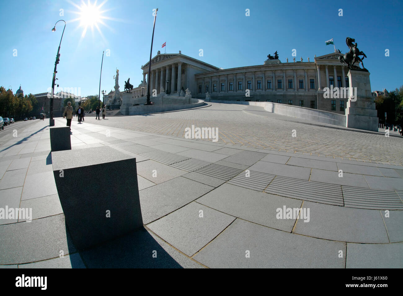 Wiener Parlament Politik Regierung Athena historische Wien gegen Licht Stockfoto