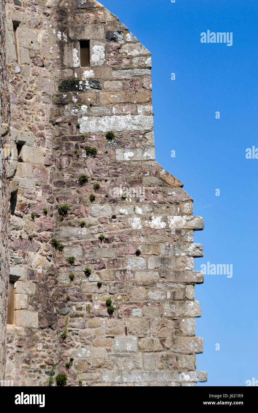 Hausbau-Detail historische Steinmauer Ruine Aufnahme Gebäude Sommer Stockfoto