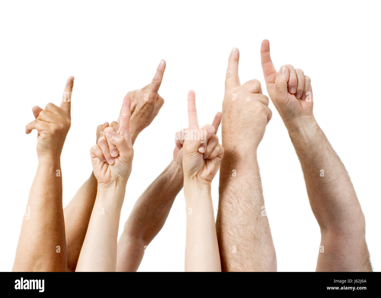 einige mehrere ein paar Richtung bis auf paar Finger Hintergrund Hintergrund weiß Stockfoto