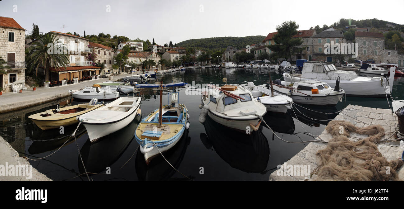 Anblick, Ansicht Outlook Perspektive Vista Panorama Aussichtspunkt Kroatien Angelboote/Fischerboote Stockfoto