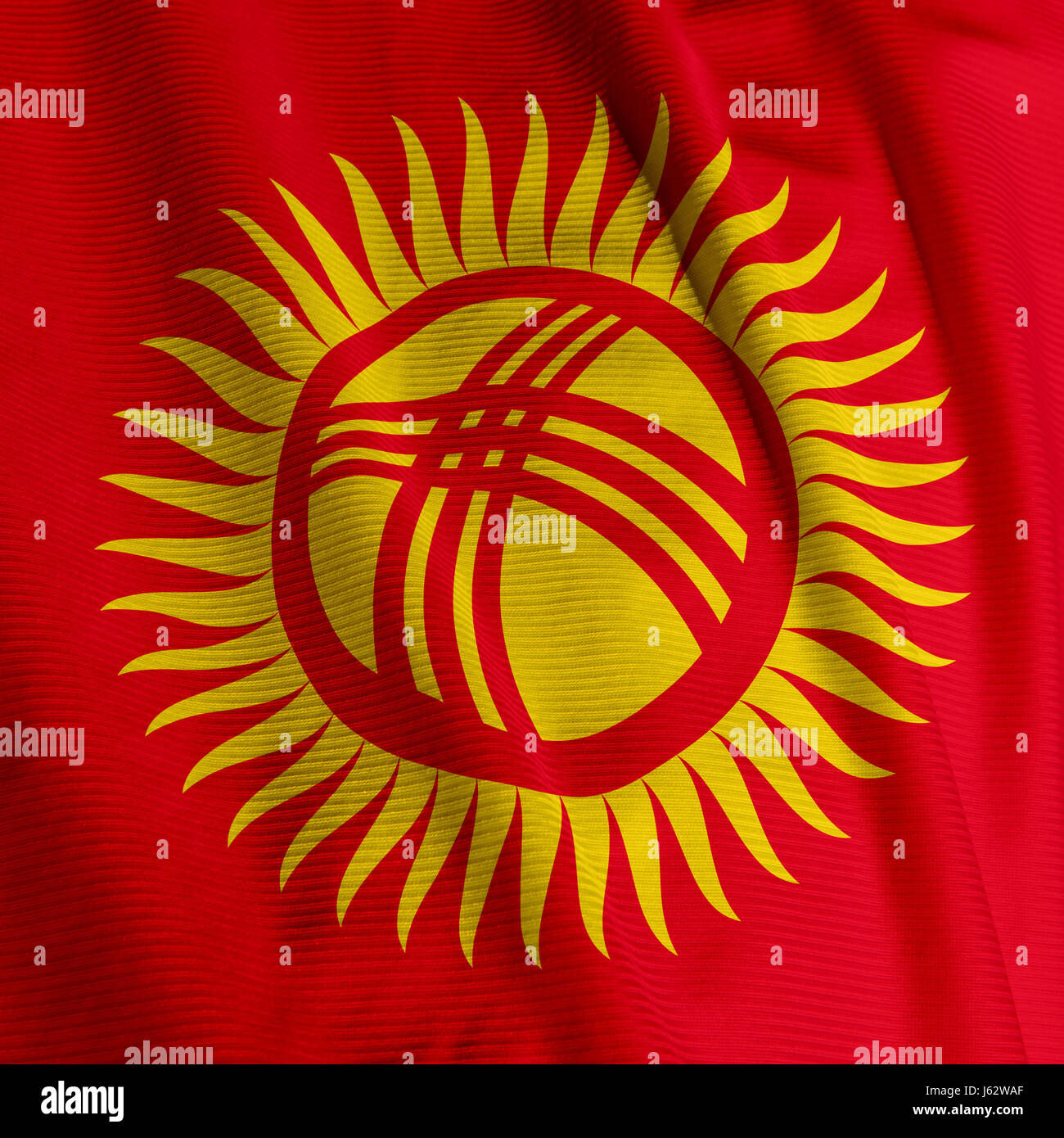 Asien Fahne asiatische Kirgisistan Makro Nahaufnahme Makro Aufnahme hautnah Ansicht Farbe Stockfoto