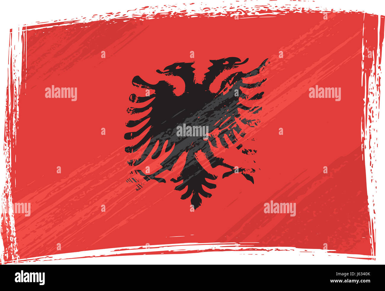 Flagge Albanien Emblem Staub grobe schwarze dunkelhäutige kohlschwarze tiefschwarze leer Europäischen Stockfoto