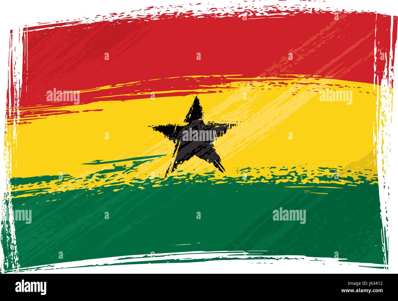 Flagge von Ghana Emblem grüne Afrika Staub grobe schwarze dunkelhäutige kohlschwarze tiefschwarz Stockfoto
