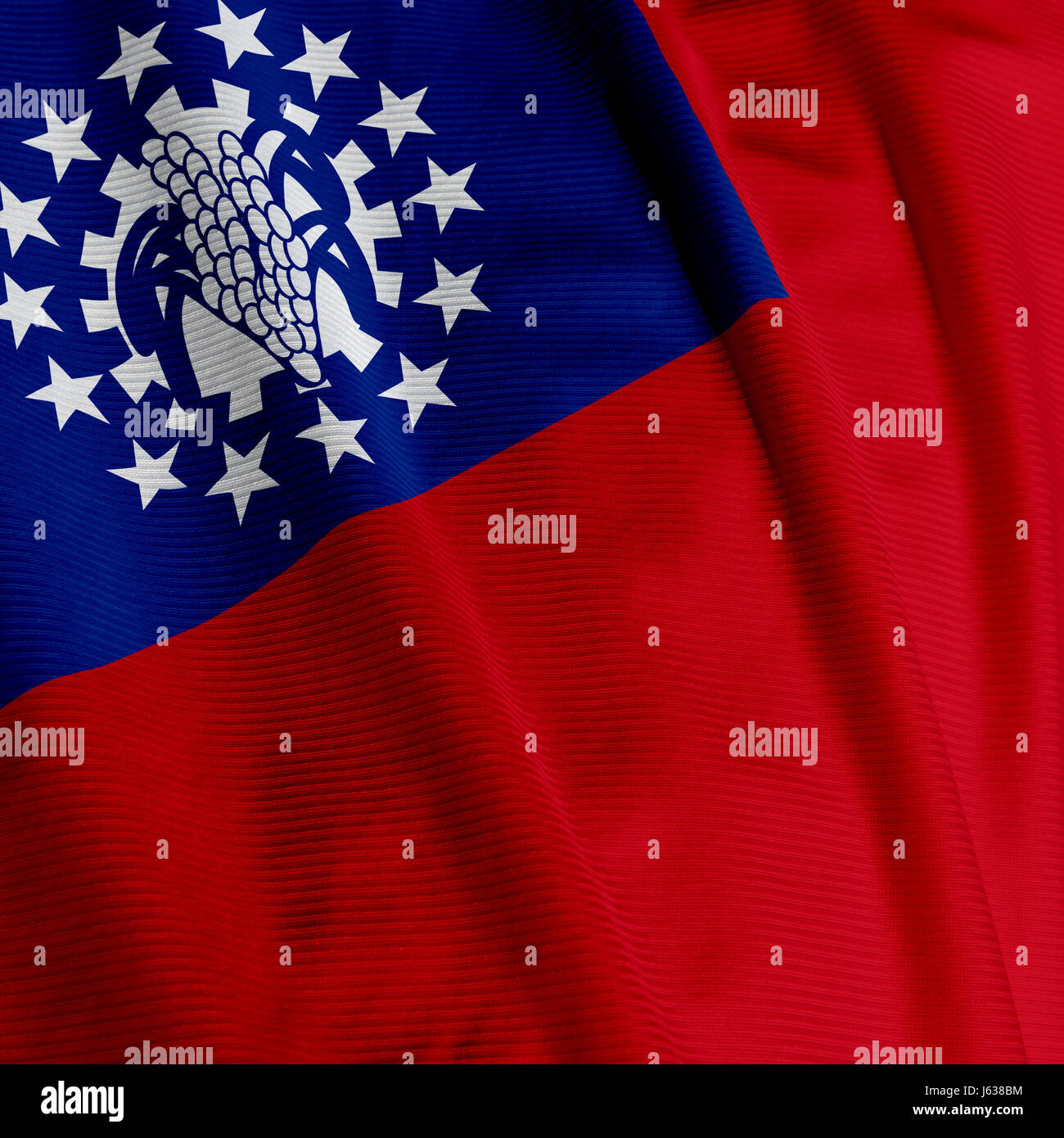 Asien Flagge Myanmar asiatischen blau Makro Nahaufnahme Makro Aufnahme Nahaufnahme Stockfoto