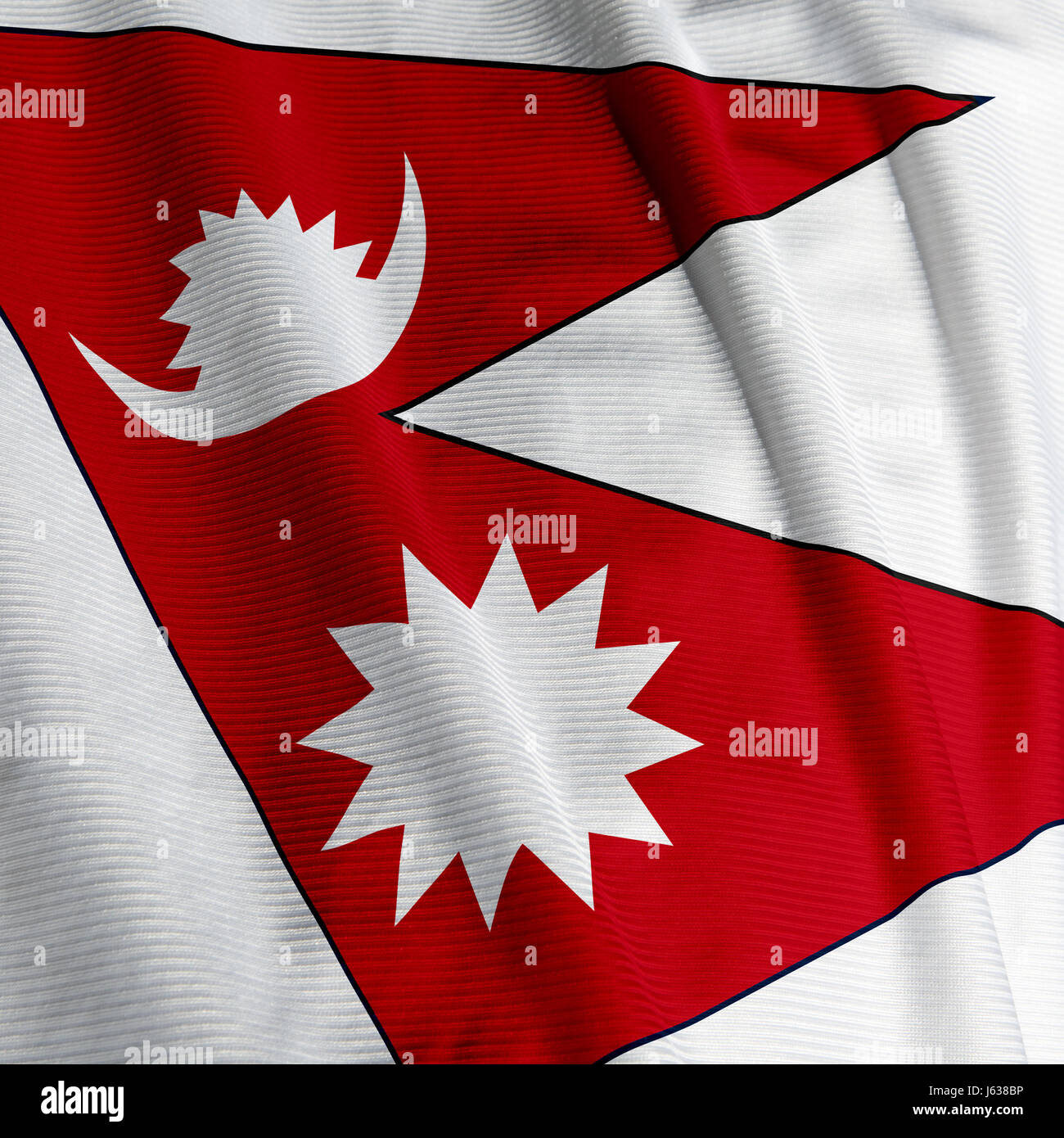 Asien Fahne asiatische Nepal Makro Nahaufnahme Makro Aufnahme hautnah Ansicht Farbe Stockfoto