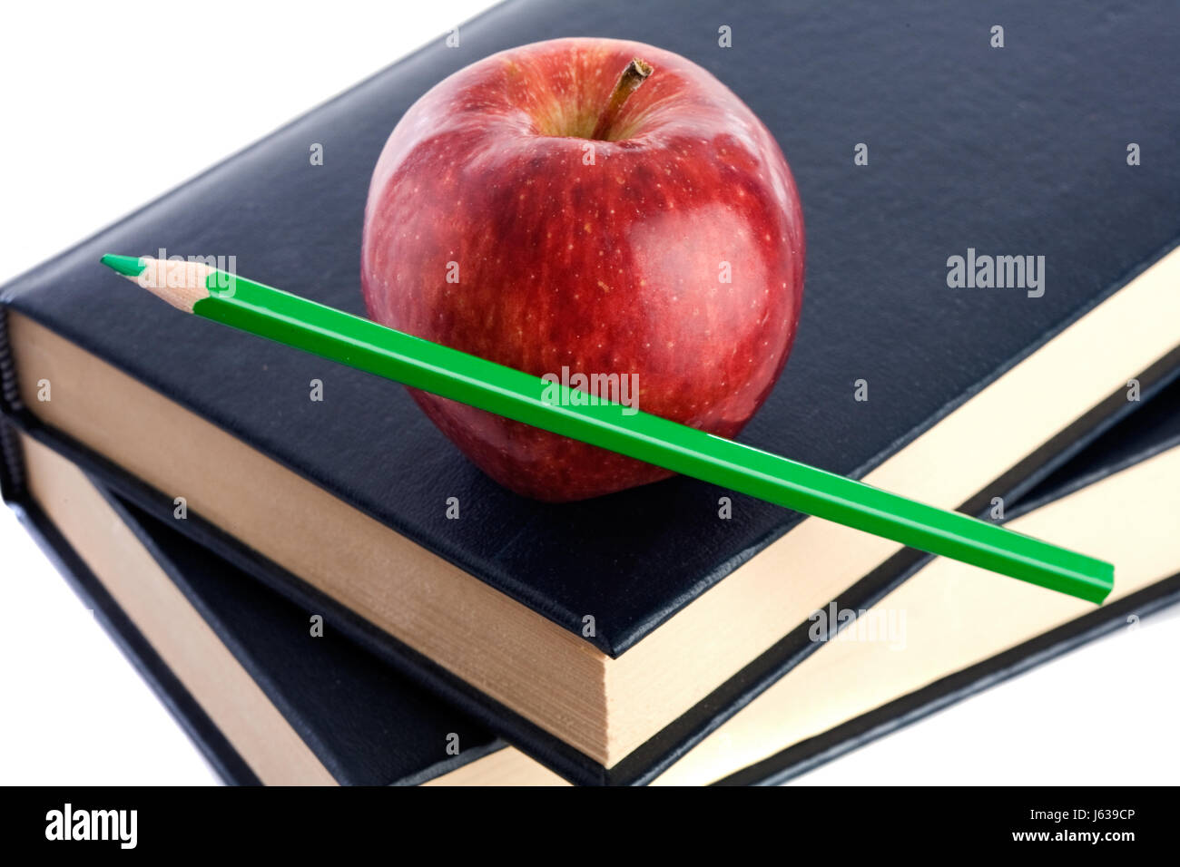 Objekte grünes Buch Apfel rot Schule Bildungseinrichtung Bildungs- Stockfoto