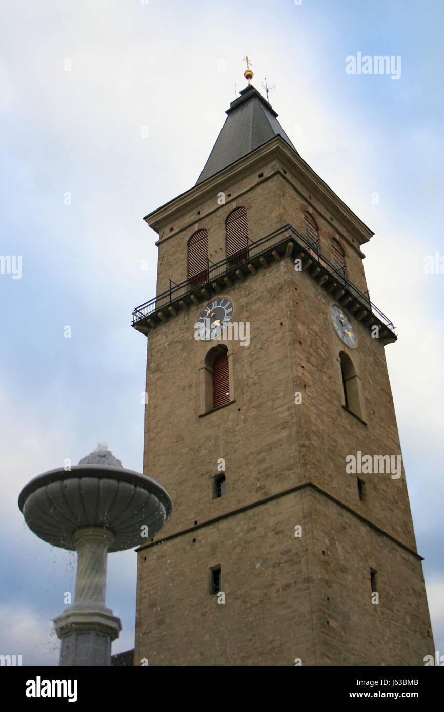 Turm Uhr Balkon Brunnen Planetarium Sterne Himmelskörper Himmelskörper Stockfoto