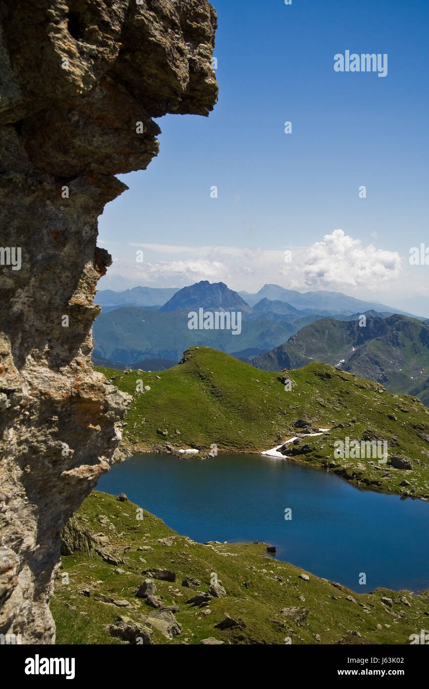 mit Blick auf den großen Rettenstein vom oberen Wildalmsee aus Stockfoto