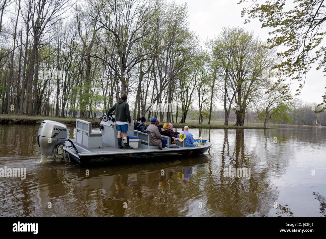 Michigan Saginaw, Johnny Panther Quest, Shiawassee National Wildlife Refuge, Erhaltung, Natur-Bootstour, Ökotourismus, Lake Linton, Saginaw River, Early sp Stockfoto