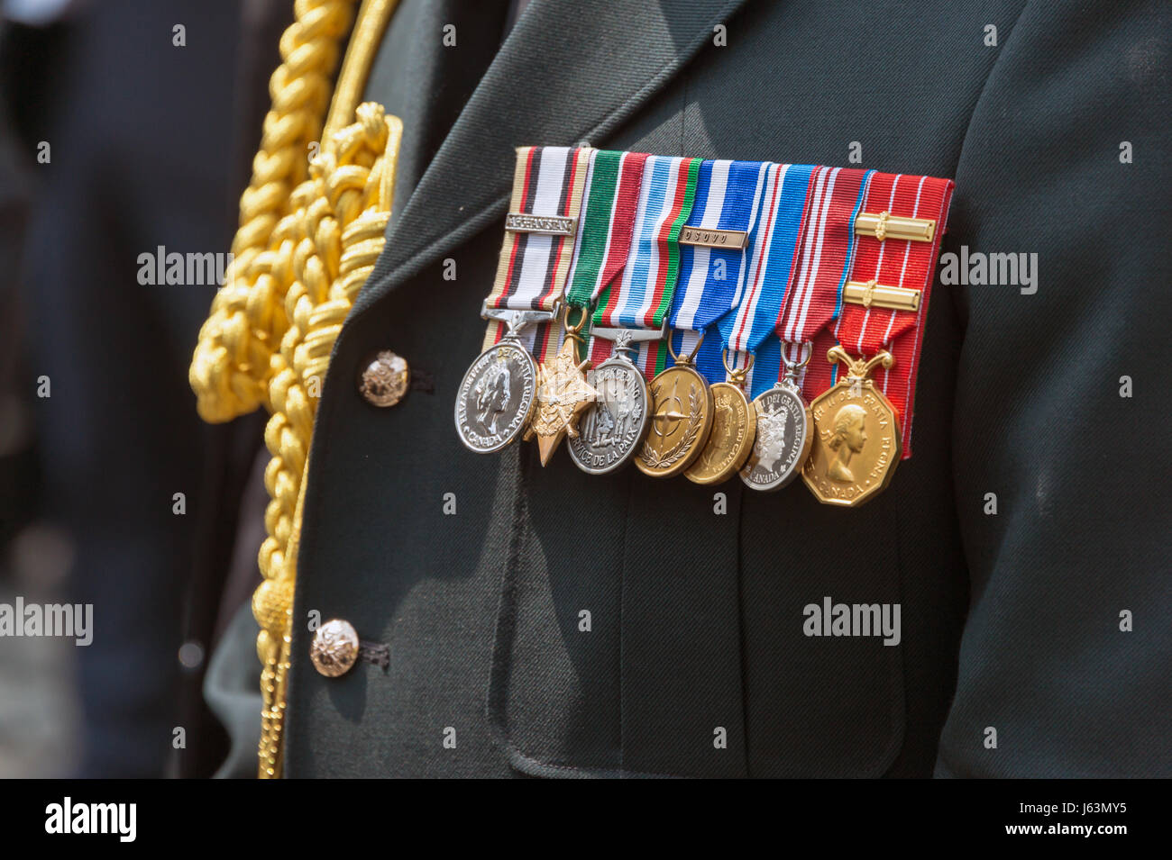 Montreal, Kanada - 17. Mai 2017: close-up der Medaillen auf der Uniform der kanadische Brigadegeneral Stockfoto