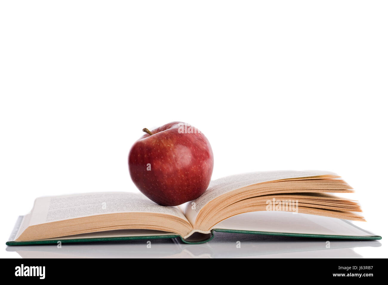 Bildung offen Minutenin Ernährung Buch Apfel rot essen Nahrungsmittel Studienobjekte Stockfoto
