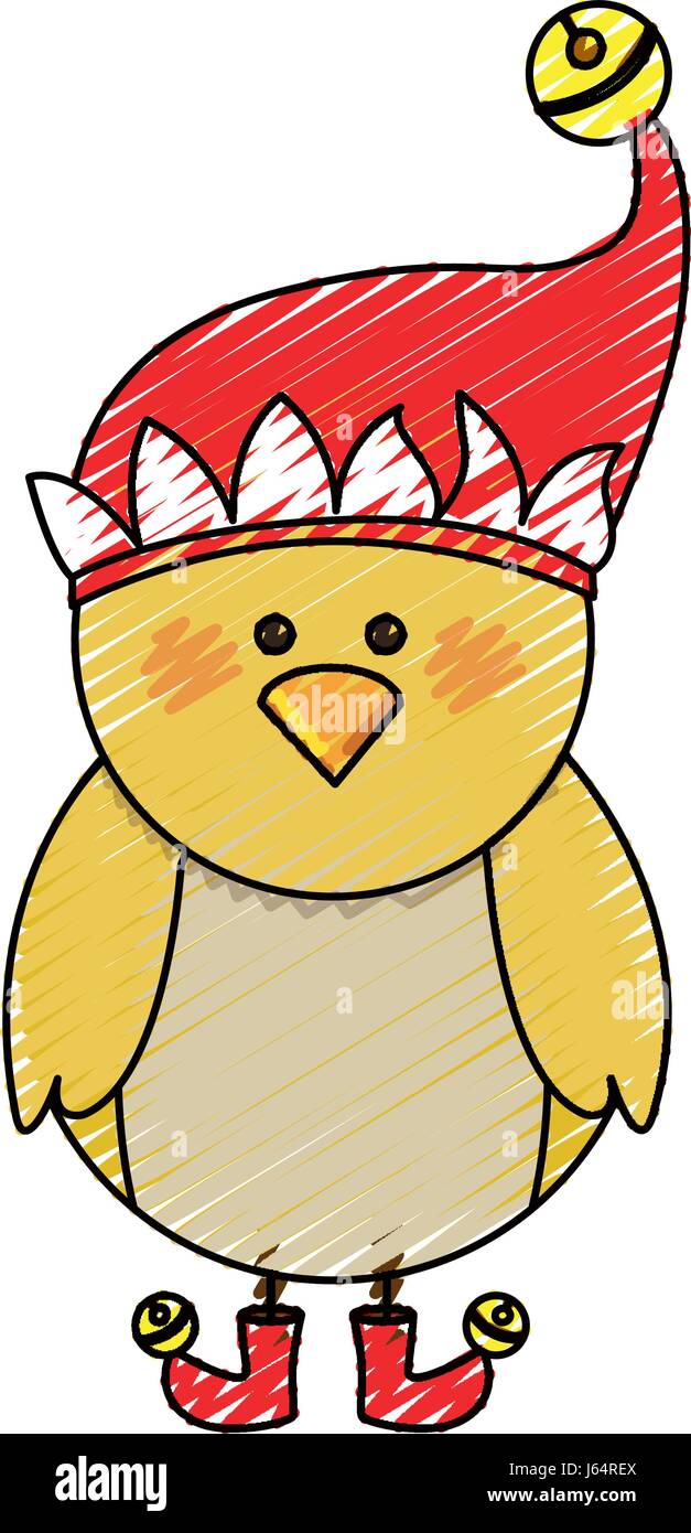 Farbe Kreide Streifen Cartoon Huhn Mit Stiefeln Und Weihnachten Hut Stock Vektorgrafik Alamy