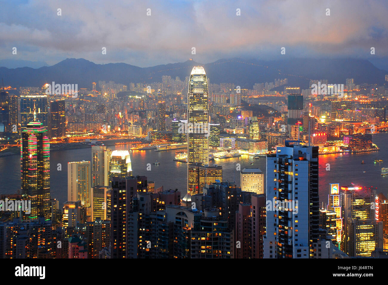 China Gebäude Stadt Stadtbeleuchtung Kontrast Dunkel Reisen Asien hongkong Stockfoto