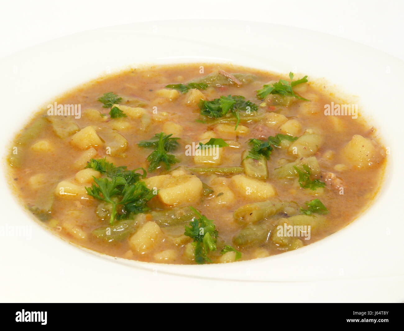 isolierte optional Landschaft Format Mulligan Bohnensuppe Succotash Suppe Vitamine Stockfoto