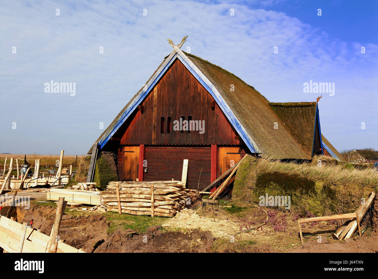 historische Dänemark Viking Wikinger Hausbau Hausbau historische Stockfoto