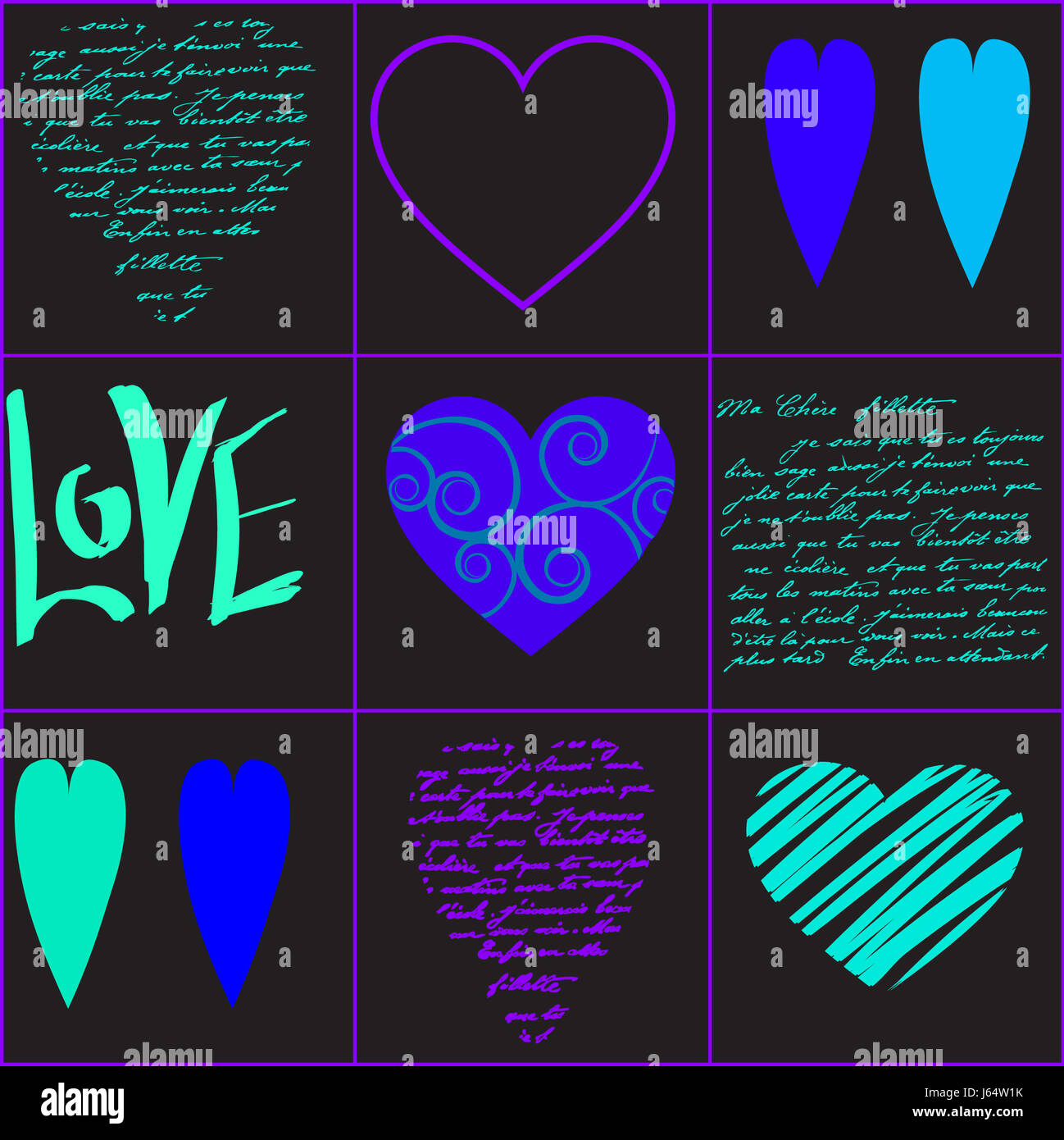 Türkis Blau Art Text Liebe verliebt verliebte sich in Liebe Herz Piktogramm symbol Stockfoto