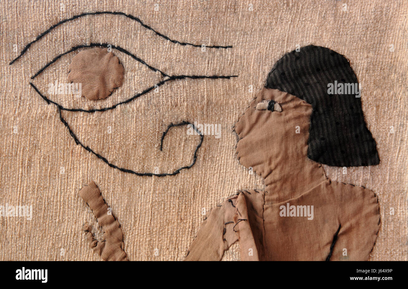 Dekostoff Design Gestaltung Bildung Form Augenmodell Figur ägyptische Stockfoto