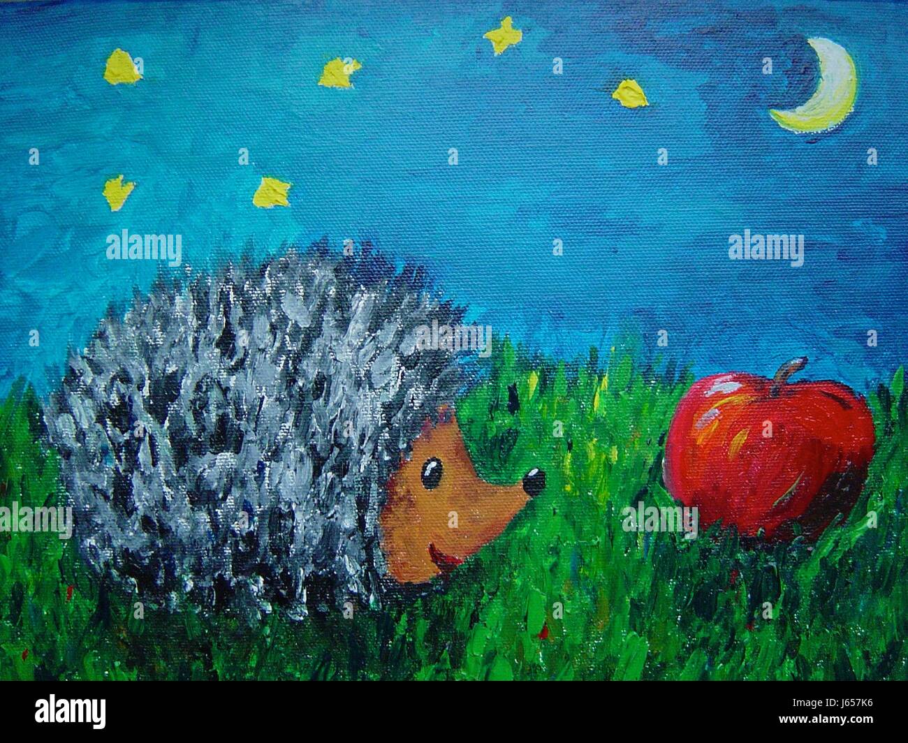 Kunst Tiere malen Igel Wiese Dyer Staint Pigment Acryl Kind Kinder  Stockfotografie - Alamy