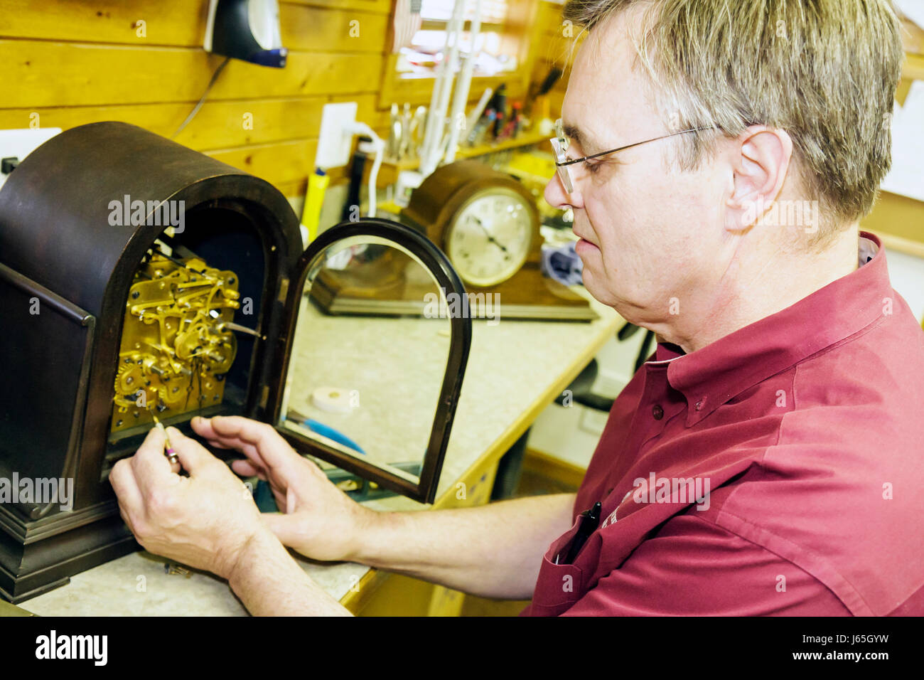 Michigan Saginaw County, Frankenmuth, deutsch-bayerische ethnische Gemeinschaft, Frankenmuth Clock Company, Produktpräsentation, tim Stockfoto
