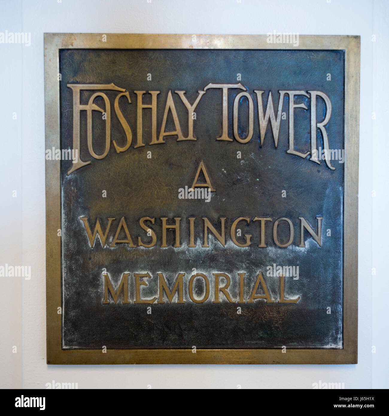 Nahaufnahme der Gedenktafel am Foshay Tower, Minneapolis, Hennepin County, Minnesota, USA Stockfoto