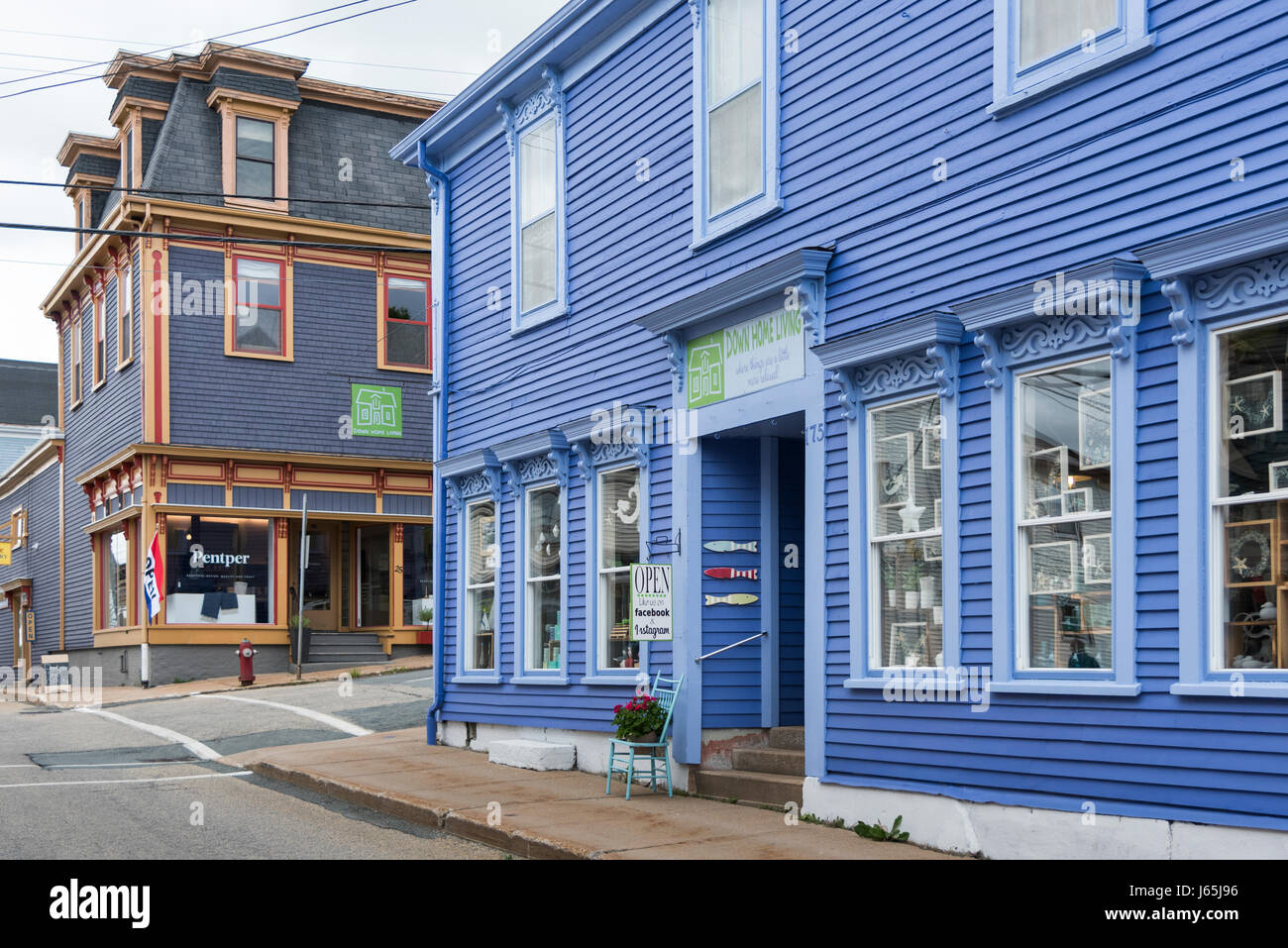 Fassade der Gebäude der Stadt, Lunenburg, Nova Scotia, Kanada Stockfoto