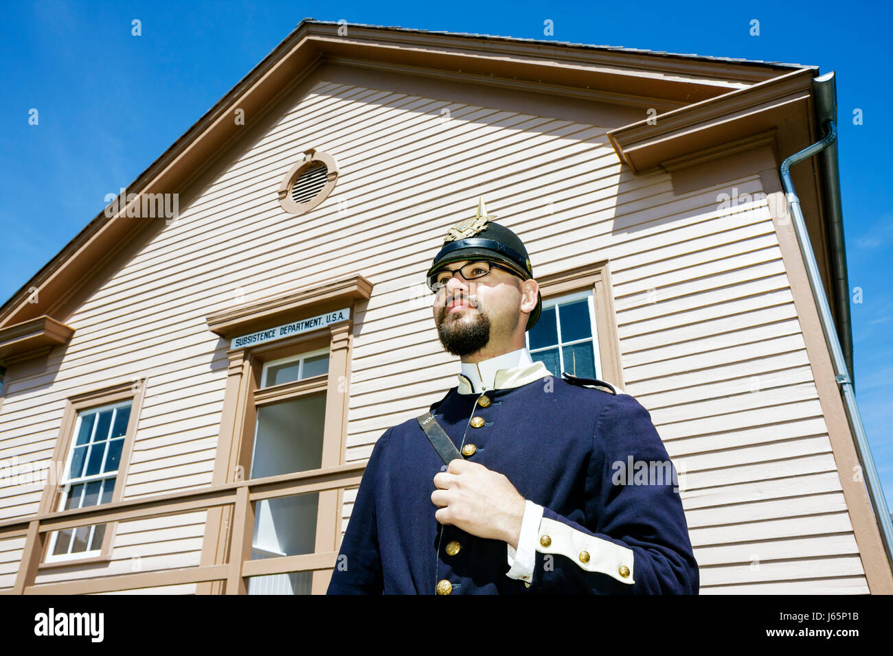 Mackinac Island Michigan, Historic State Parks Park Mackinaw, Straits of, Lake Huron, Fort Mackinac, kostümierter Dolmetscher, 1878 Soldaten, Nachstellung, Post Com Stockfoto