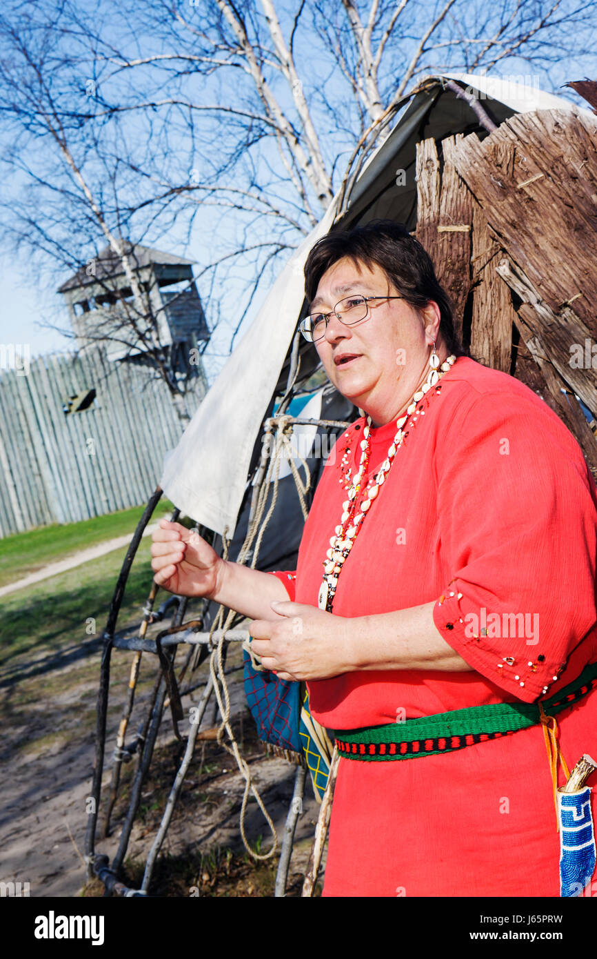 Michigan Mackinaw City, Mackinac Historic State Parks Park, Straße von Mackinac, Lake Huron, Fort, Colonial Michilimackinac, Odawa Indianer der Ureinwohner Stockfoto