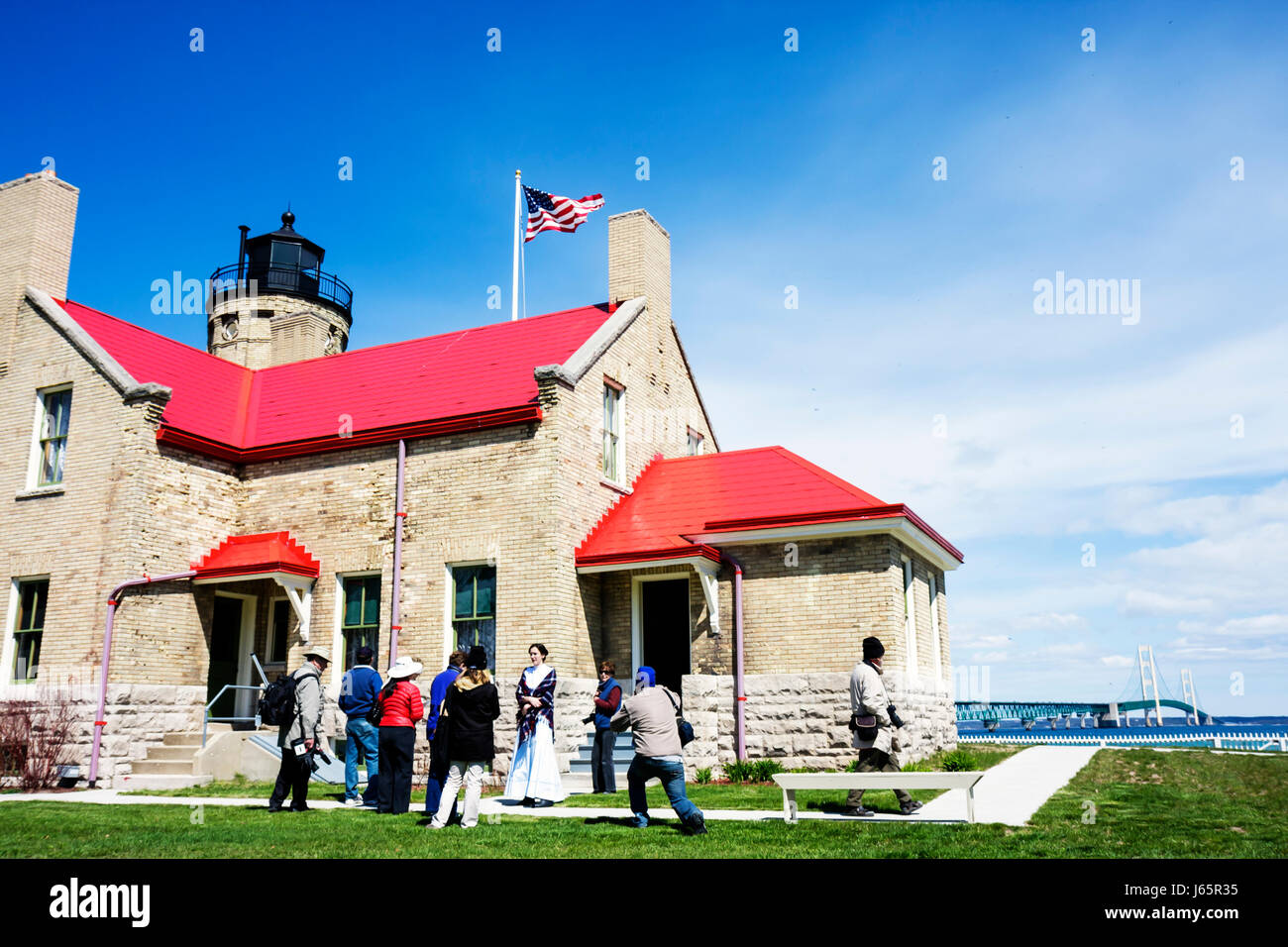 Michigan, MI, mich, Upper Midwest, Mackinaw City, Mackinac Historic State Parks Park, Straße von Mackinac, Lake Huron, Old Mackinac Point Lighthouse, 1892, Keep Stockfoto