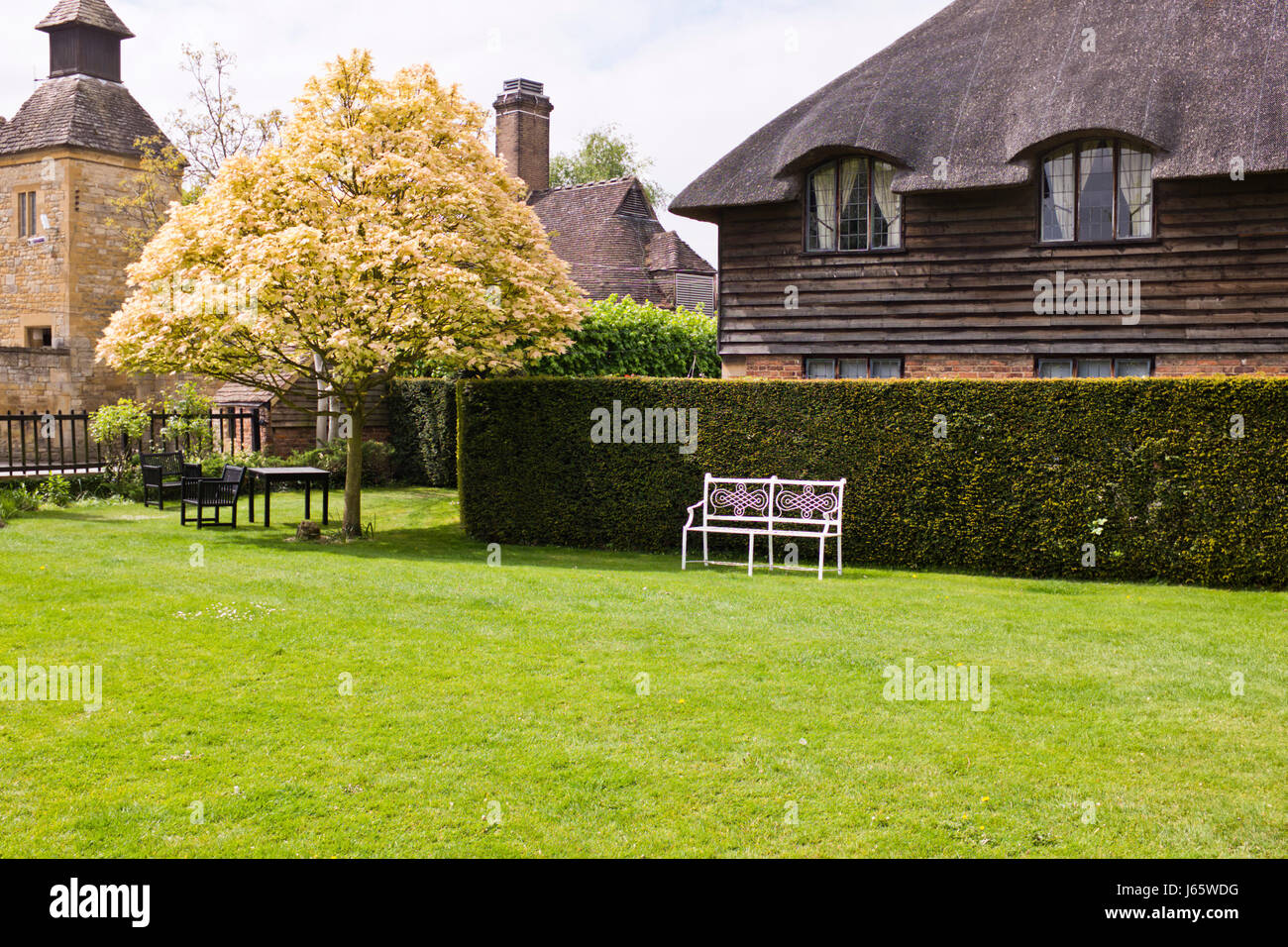 Broadway, alte Cotswold Dorf mit Hotel Lygon arme alte Einrichtung und Innenausstattung, Gärten. Alten Cotsworld Stone Villa, Landhaus, High Street, Deli, UK Stockfoto