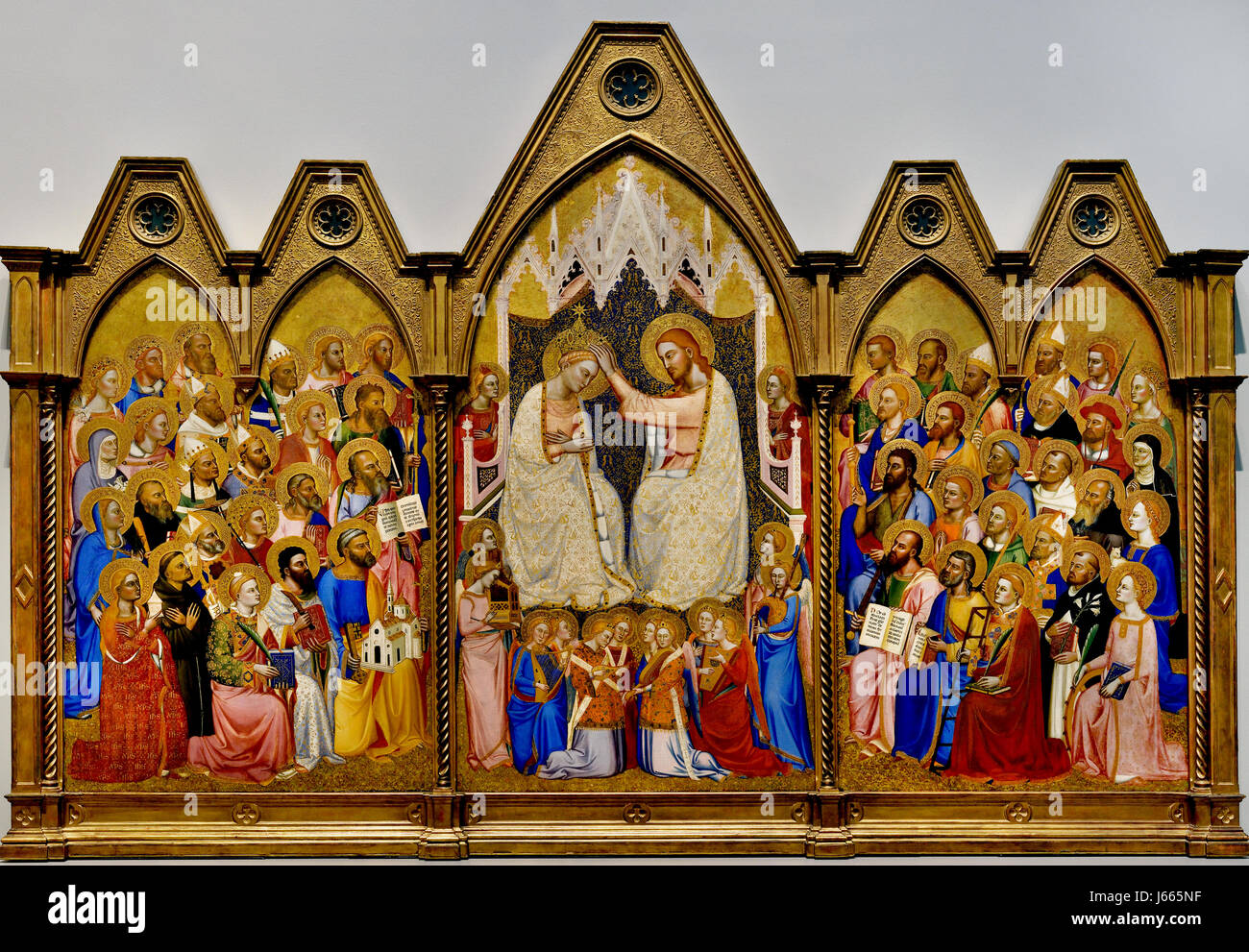 Die Krönung der Jungfrau: Main Tier Mitteltafel 1370-1, Jacopo di Cione und Workshop (The San Pier Maggiore Altarbild) Italien Italienisch Stockfoto