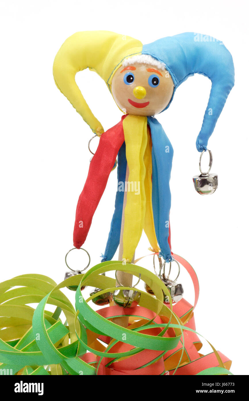 Spielzeug Puppe Narr Puppe Jester Streamer Owlglass farbig bunt wunderschön Stockfoto