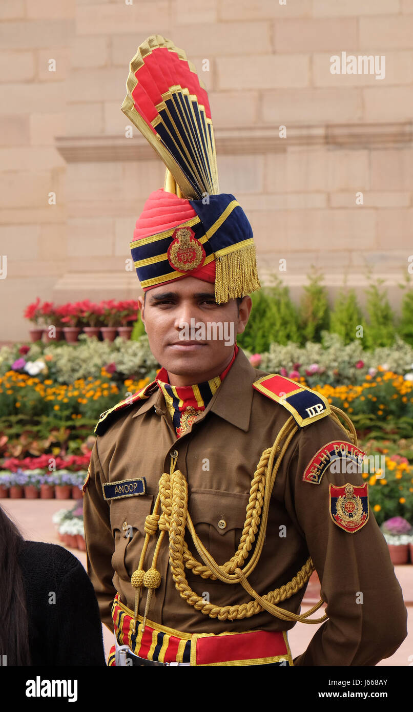 Soldat in Parade bei The India Gate am 13. Februar 2016, Delhi, Indien. Stockfoto
