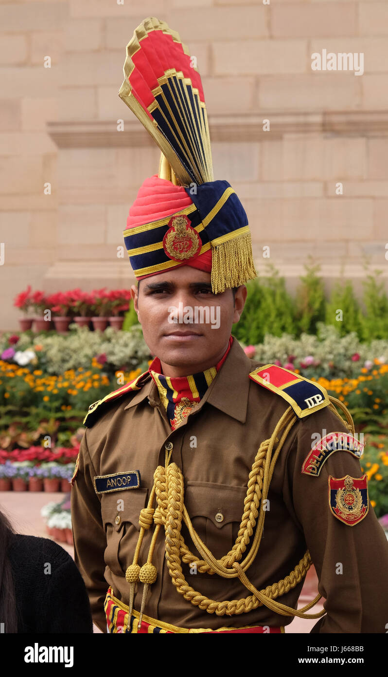 Soldat in Parade bei The India Gate am 13. Februar 2016, Delhi, Indien. Stockfoto