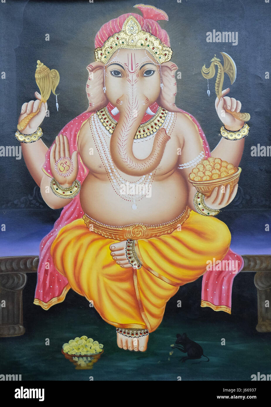 Mythologische Elefantengott - Ganesh an der Wand, Delhi, Indien am 13. Februar 2016. Stockfoto