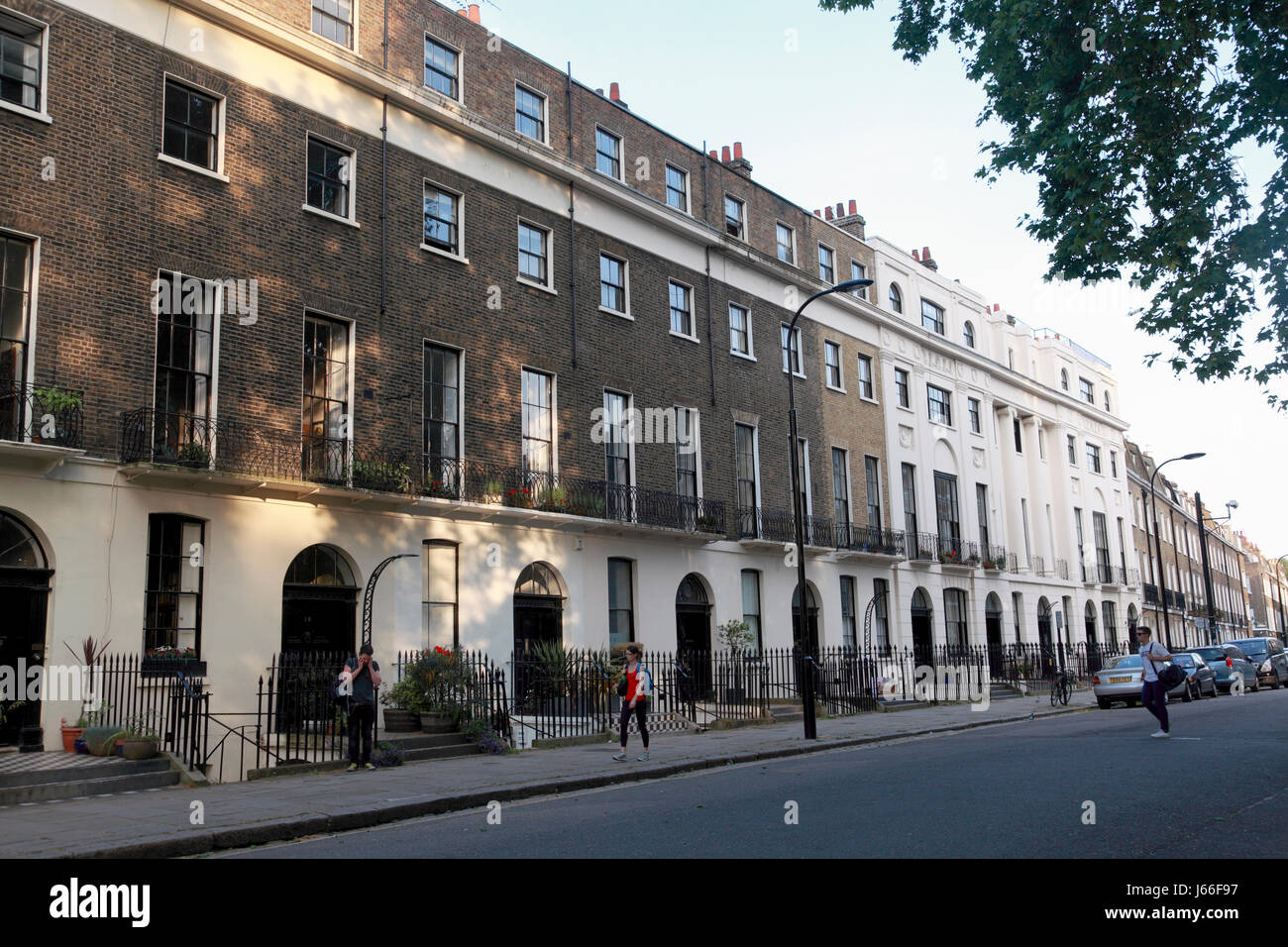 Georgische terrassierten Reihenhäuser in Mecklenburgh Square, Camden, London Stockfoto