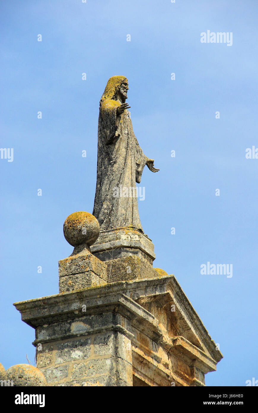 Spanien der Kirche Christ Segen segne Jesus historische Kirche Steinstatue Stockfoto