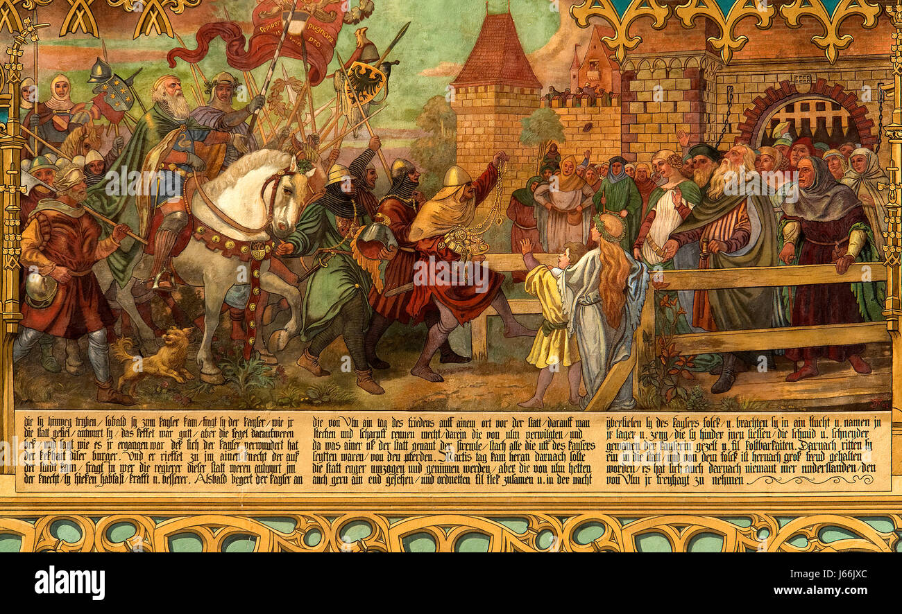 historische Kunst Malerei Detail Eintritt Rathaus Gemälde historische Kunst Stockfoto