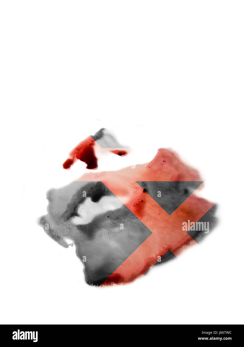 Ein Ausdruck der unteren Bereiche der menschlichen Antlitz, in Schwarz und Weiß mit dem original roten Farbe in eckigen Linien offenbart, geändert wurde. Stockfoto