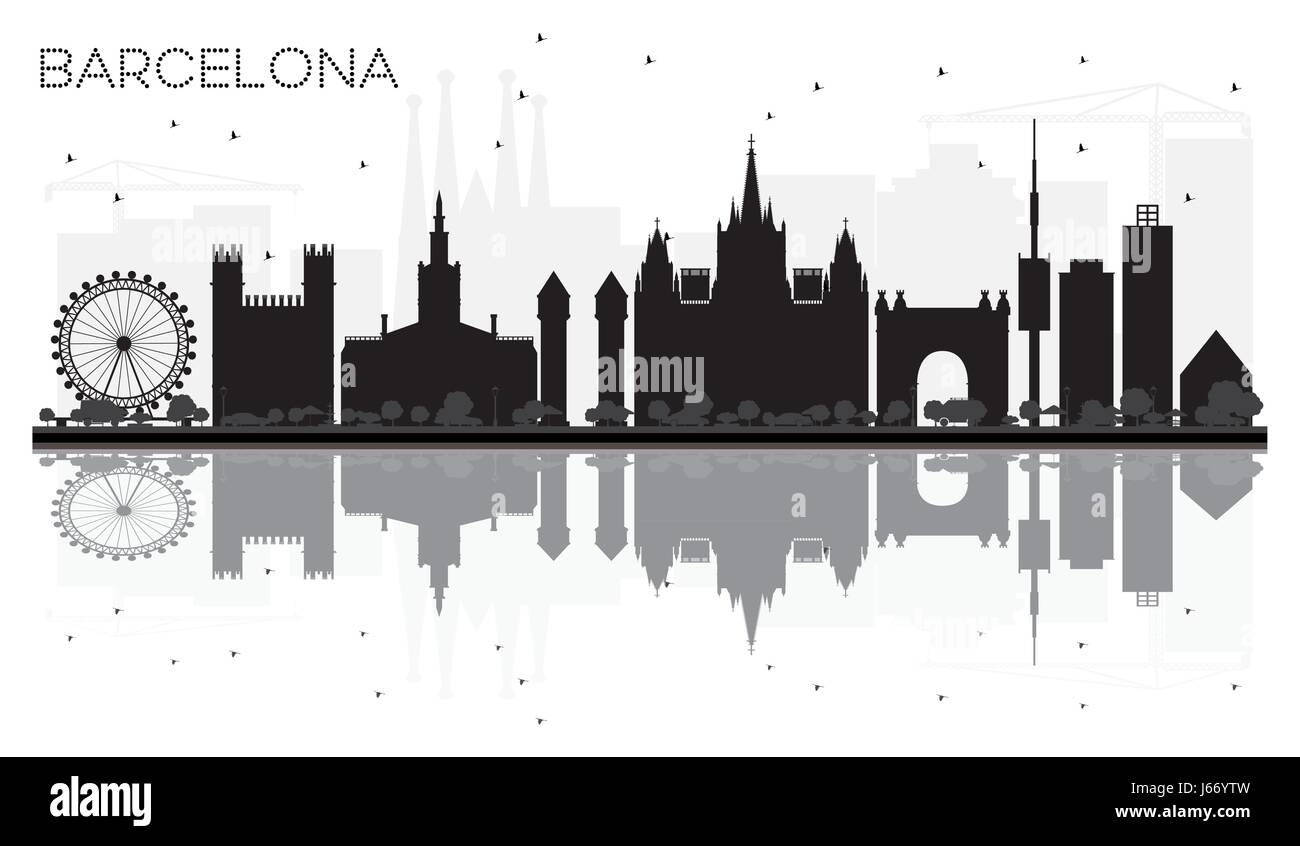 Barcelona City Skyline Schwarz Weiss Silhouette Mit Reflexionen Vektor Illustration Einfache Flache Konzept Fur Tourismus Prasentation Banner Plakat Stock Vektorgrafik Alamy