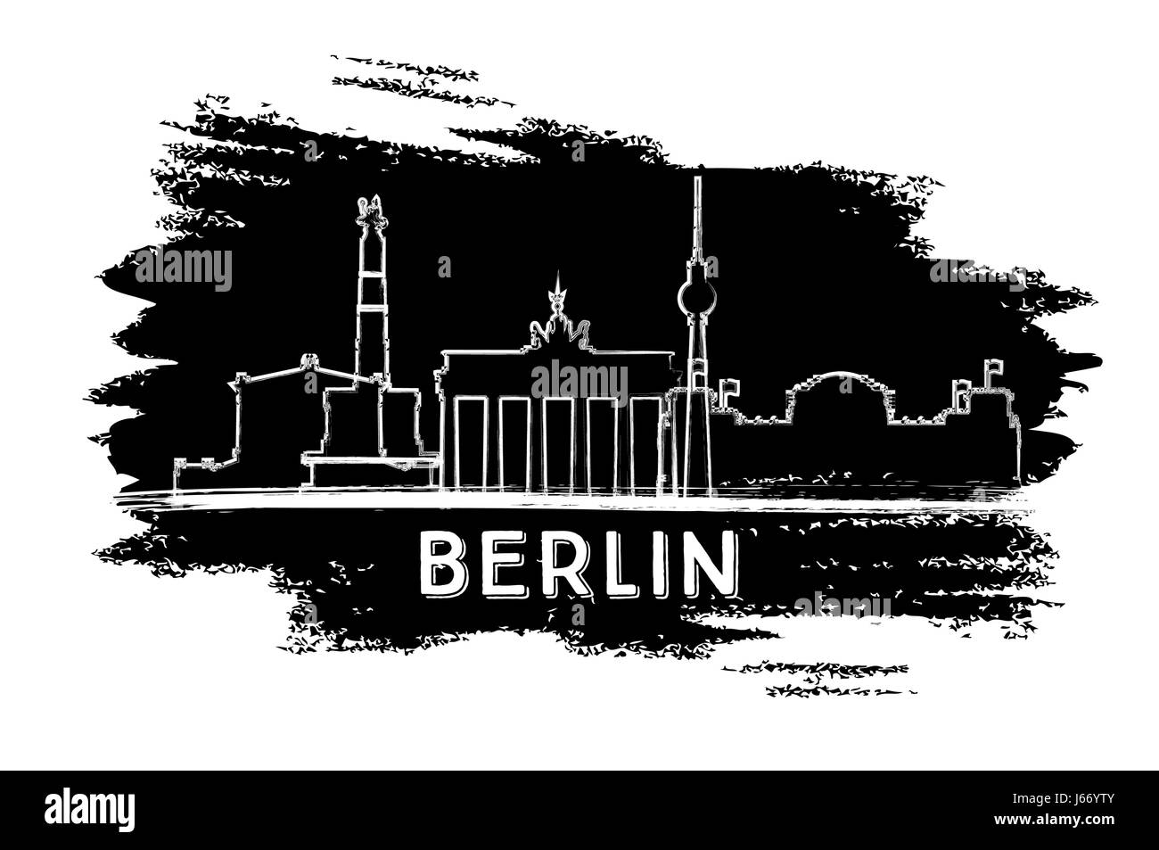 Berliner Skyline Silhouette. Hand gezeichnete Skizze. Vector Illustration. Business Travel und Tourismus Konzept mit moderner Architektur. Stock Vektor