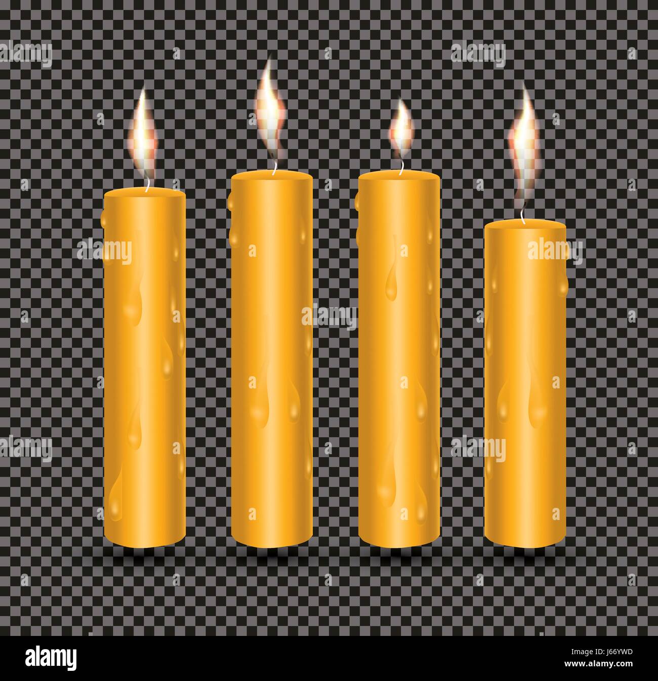 Realistische Orange leuchtenden Kerzen mit geschmolzenem Wachs. Vektor-Illustration Stock Vektor