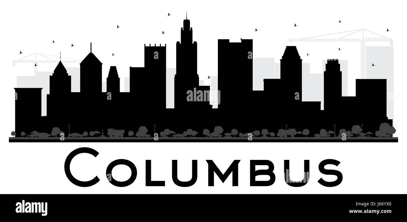 Columbus Skyline der Stadt schwarze und weiße Silhouette. einfache flache Konzept für Tourismus Präsentation, Banner, Plakat oder Website. Stadtbild mit Sehenswürdigkeiten. Stock Vektor