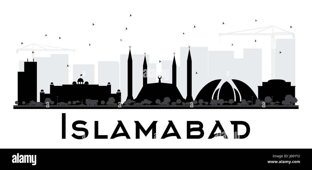 Islamabad Skyline der Stadt schwarze und weiße Silhouette. Vector Illustration. einfache flache Konzept für Tourismus Präsentation, Banner, Plakat oder Website. Stock Vektor