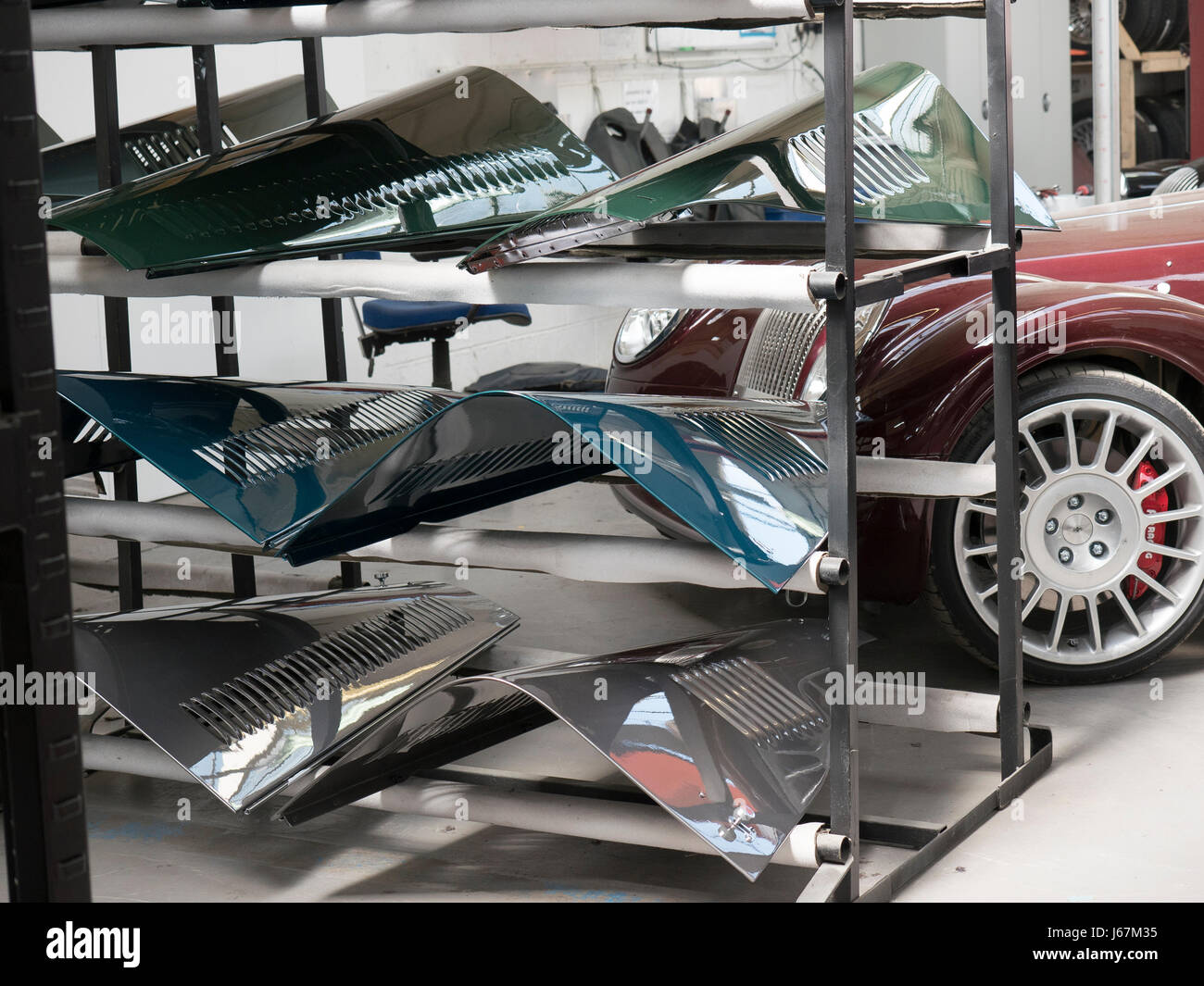 Morgan Motor Cars werden noch in Malvern, England hergestellt, wie sie im frühen 20. Jahrhundert waren. Die handgefertigten Autos sind von begrenzter Produktion und Stockfoto