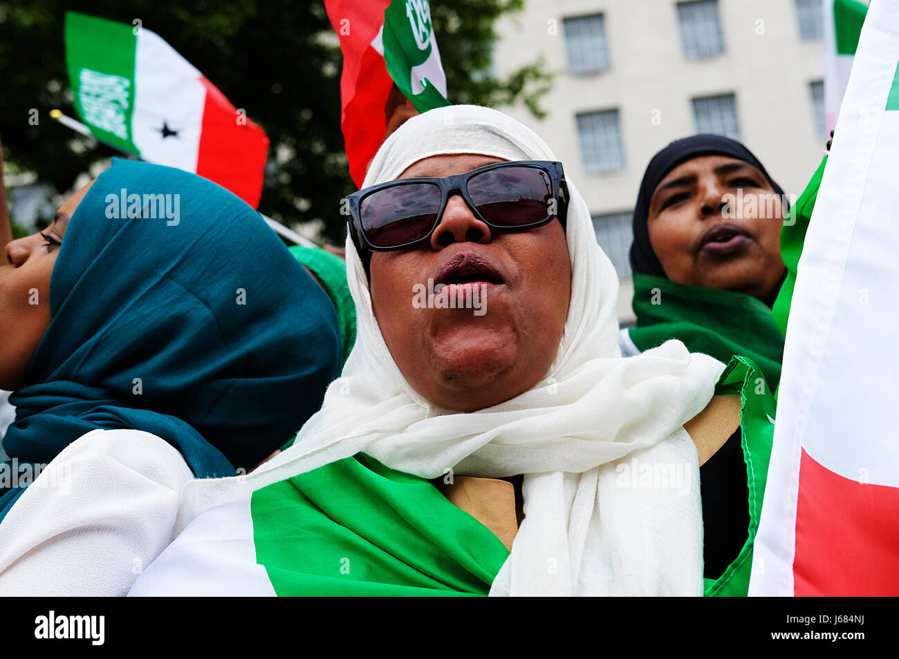 Protestkundgebung vor Downing Street, London, fordert die britische Regierung für die internationale Anerkennung der Republik Somaliland. Stockfoto