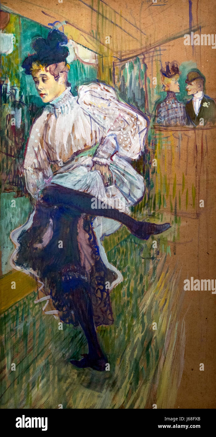 Toulouse-Lautrec Gemälde. "Jane Avril Dansant" (Jane Avril tanzen) von Henri de Toulouse-Lautrec (1864-1901), Öl auf Pappe, c.1892. Stockfoto