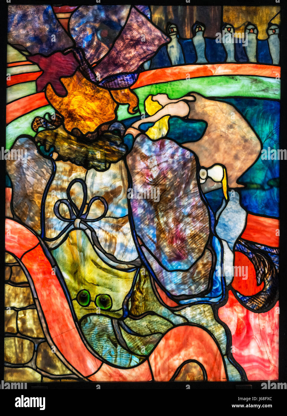 Toulouse-Lautrec und Louis Comfort Tiffany. Glasmalerei mit dem Titel "Au Nouveau Cirque, Papa englischen" (im neuen Zirkus, Papa Chrysantheme) von Henri de Toulouse-Lautrec (1864-1901), mit Glasmalerei von Louis Comfort Tiffany (1848-1933), c.1894 Stockfoto