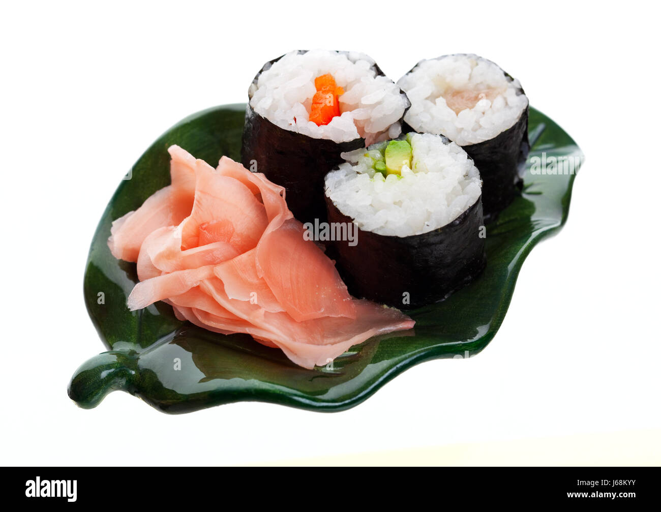 Lebensmittel Nahrungsmittel Sushi roll japanische Kaiser Lachs Ingwer Reis essen im restaurant Stockfoto